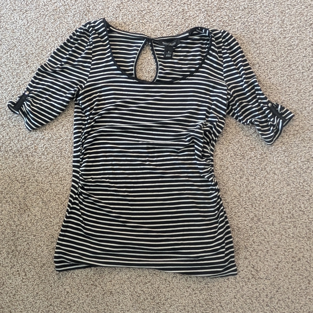 White House Black Market Stripes Black And White Top With Details. Small